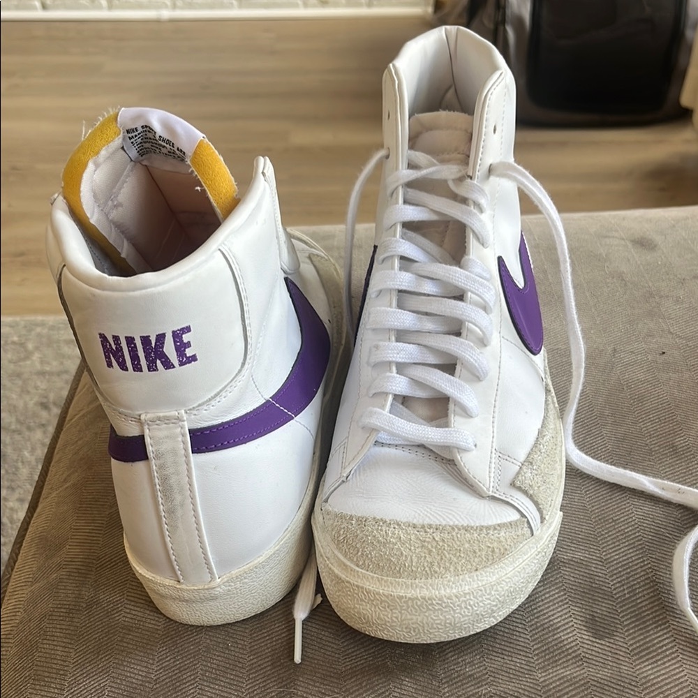 Mens 11.5 Nike White and Purple High-Top Sneakers